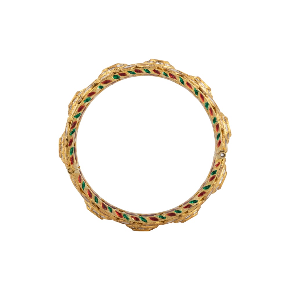 Traditional Gold Bangle with Polki & Meenakari Work at the back